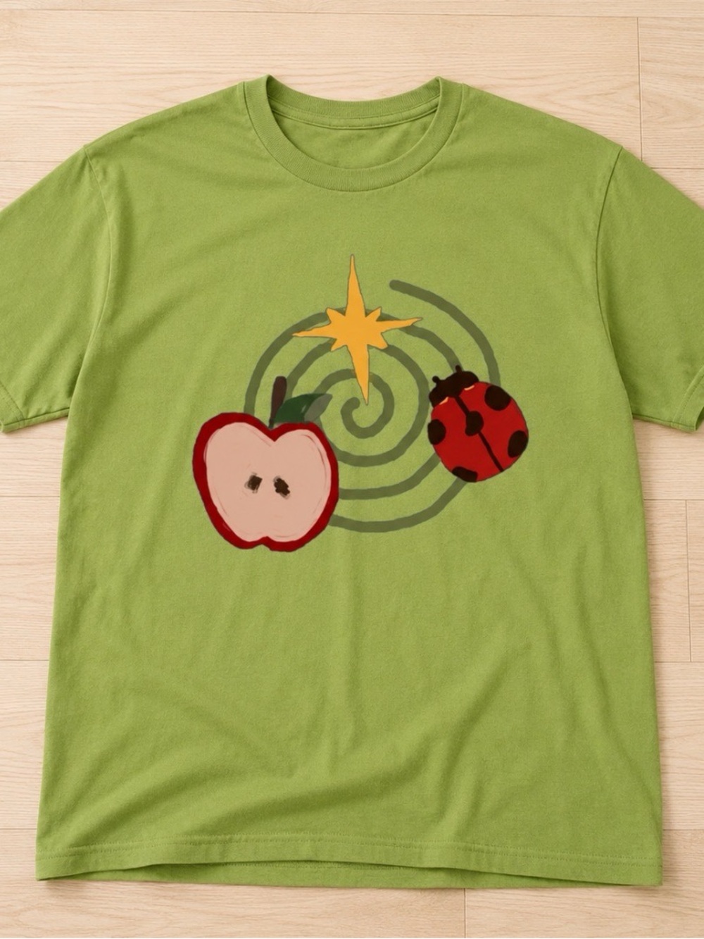 Parents Kiwi Graphic Tee with Apple & Ladybug Design